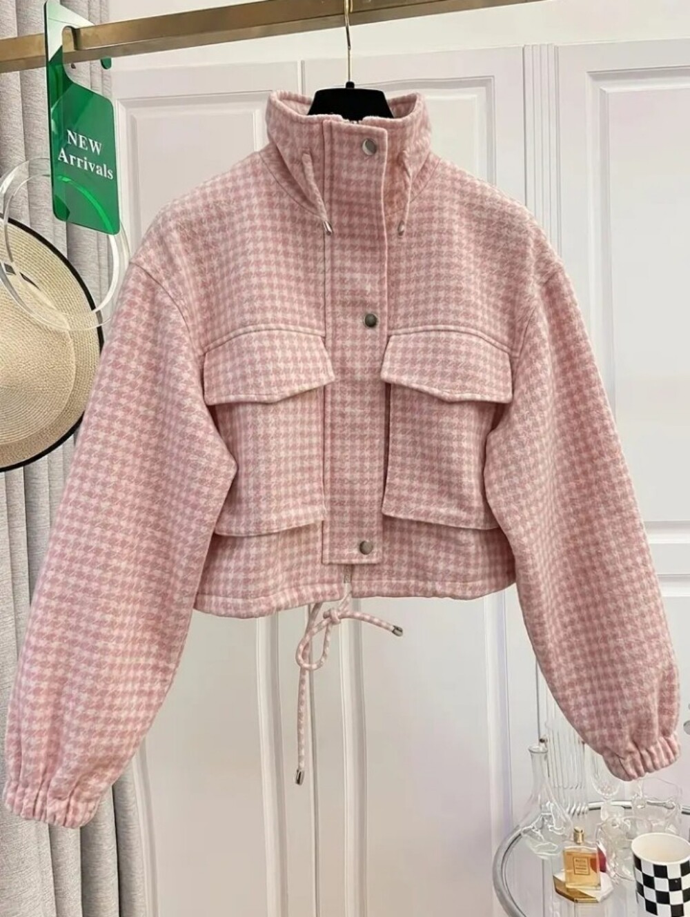 Short Drawstring Pocket Design Zip-up Jacket, Loose-fitting, Versatile - Picture 4 of 9